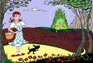 El maravilloso mago de Oz: Dorothy y Toto en el Camino de Ladrillos Amarillos hacia la Ciudad Esmeralda